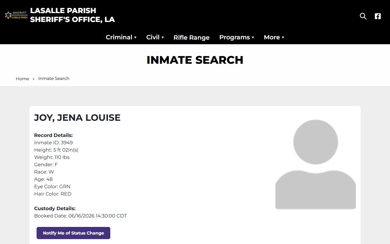 La Salle Parish inmate population sheriff inmate search roster